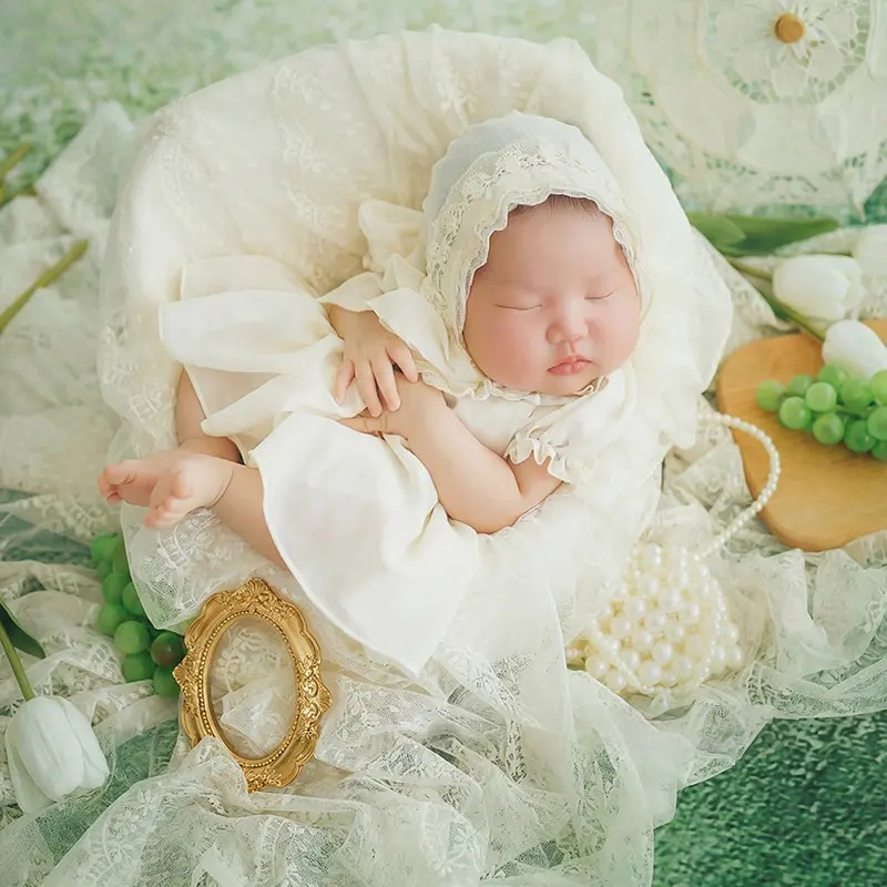 Baby Girl Vintage Wedding Set - Newborn Photography Props - Image 5